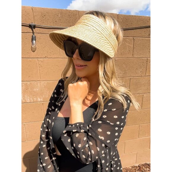 Women Sun Visor Hat Wide Brim Straw Foldable Beach Summer Packable - Picture 3 of 8